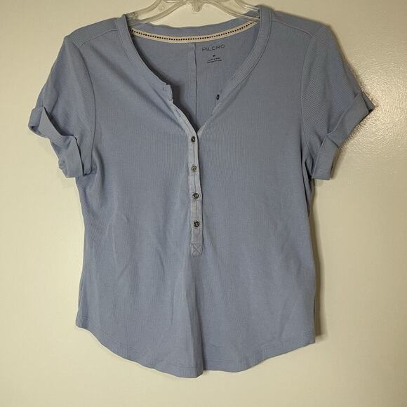 Anthropologie Tops - Anthropologie Pilcro blue ribbed button front short sleeve henley size medium